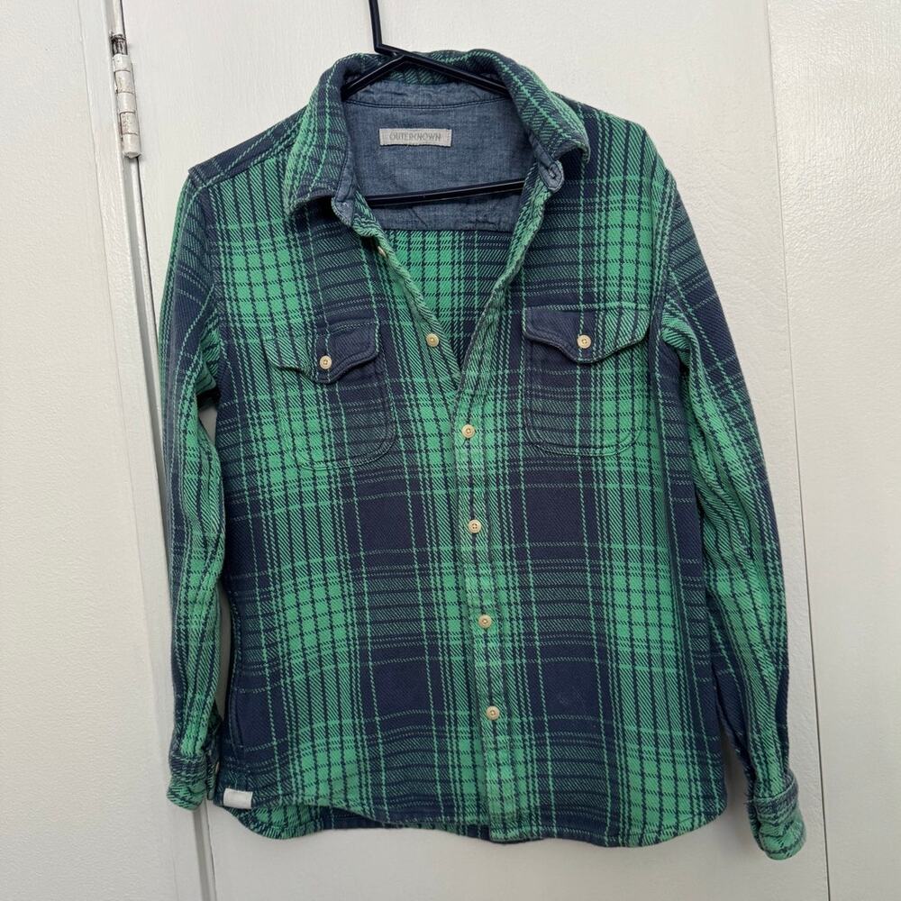 Outerknown Blanket Shirt in Green / Blue Plaid Size Medium